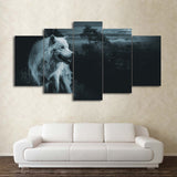Tableau Loup<br> Blanc Dans La Nuit - Loup-Faction